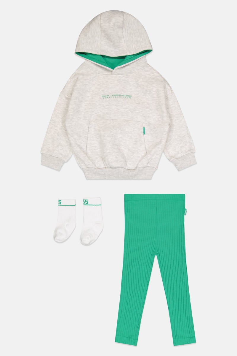 Fudo طقم سويت شيرت وبنطلون مكون من 3 قطع للبنات الصغيرات مع زوج واحد من الجوارب، متعدد الألوان - Image 2